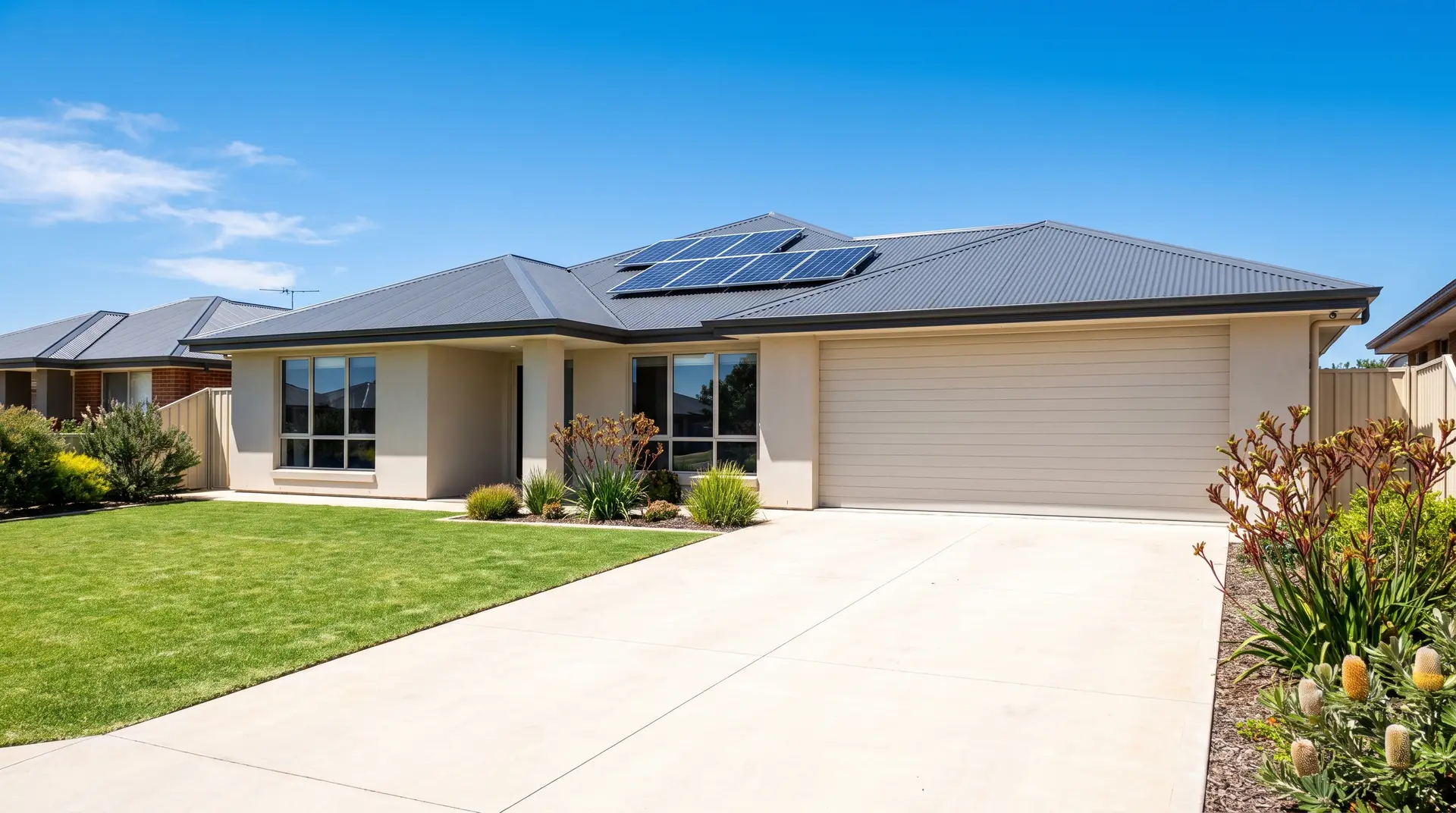 Freshly cleaned Adelaide family home with a spotless roof, solar panels and driveway